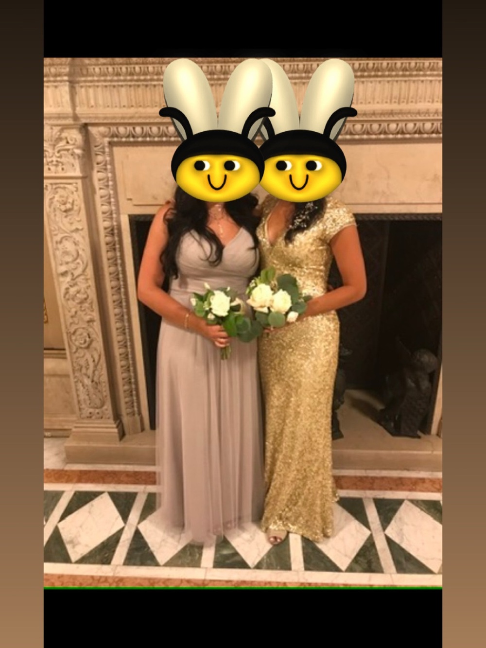 Elegant gold sequin Bridesmaid Dress - V-Neck  Gown